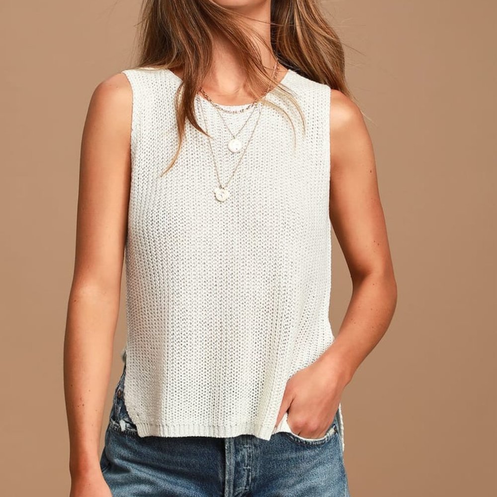 Seasons Change Ivory Loose Knit Sweater Tank Top